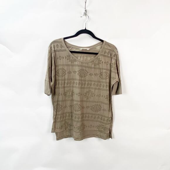 2/$30 Old Navy Small Womens Beige Tan Aztec Print Sheer 3/4 Sleeve Pullover Top - Picture 1 of 10